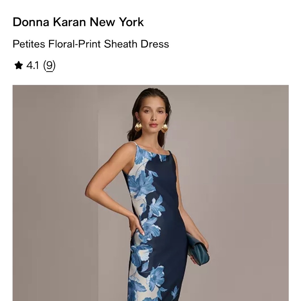 Donna Karan Navy and White Floral Midi Dress